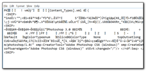 Snipped notepad view of infected file