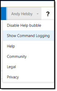 Help Button, Show command logging.