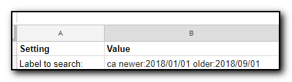 Sheets label to search for emails in 2018