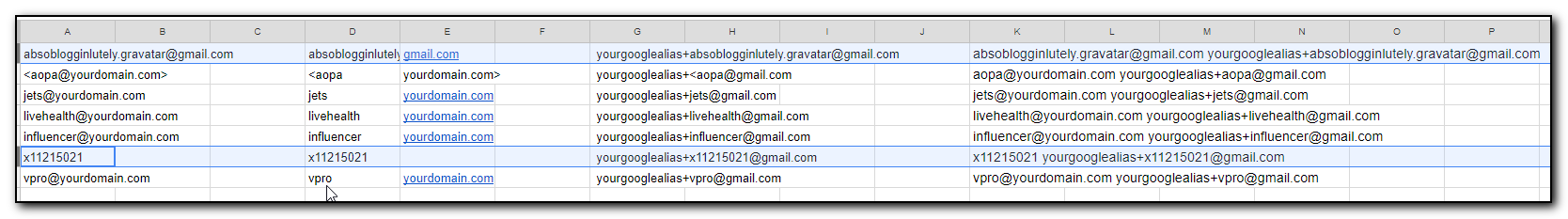 Spreadsheet of email addresses ready to paste into Dreamhost