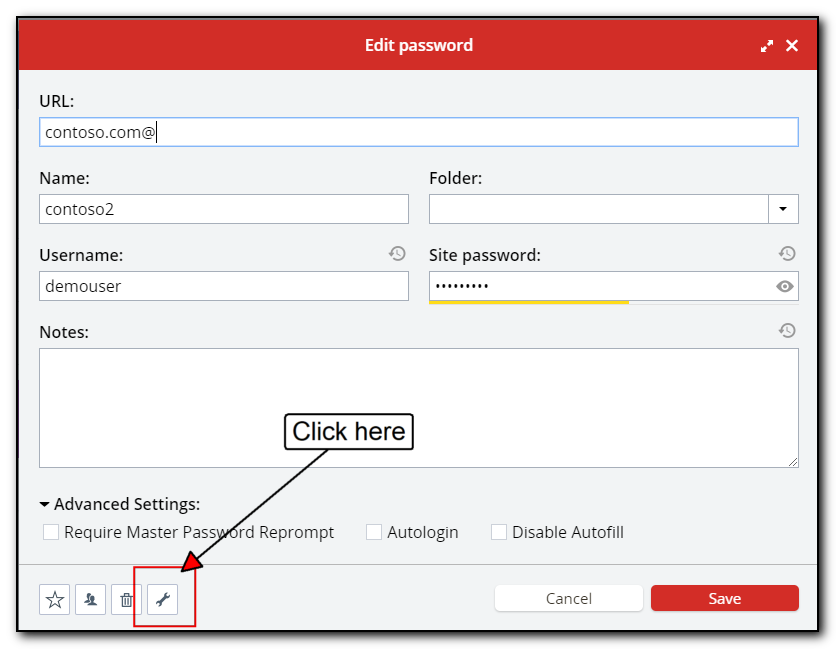 Sample lastpass password screen with extra field button highlighted