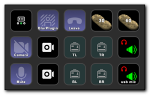 Screenshot of Elgato's Streamdeck buttons showing microphone, blur plugins and camera view
